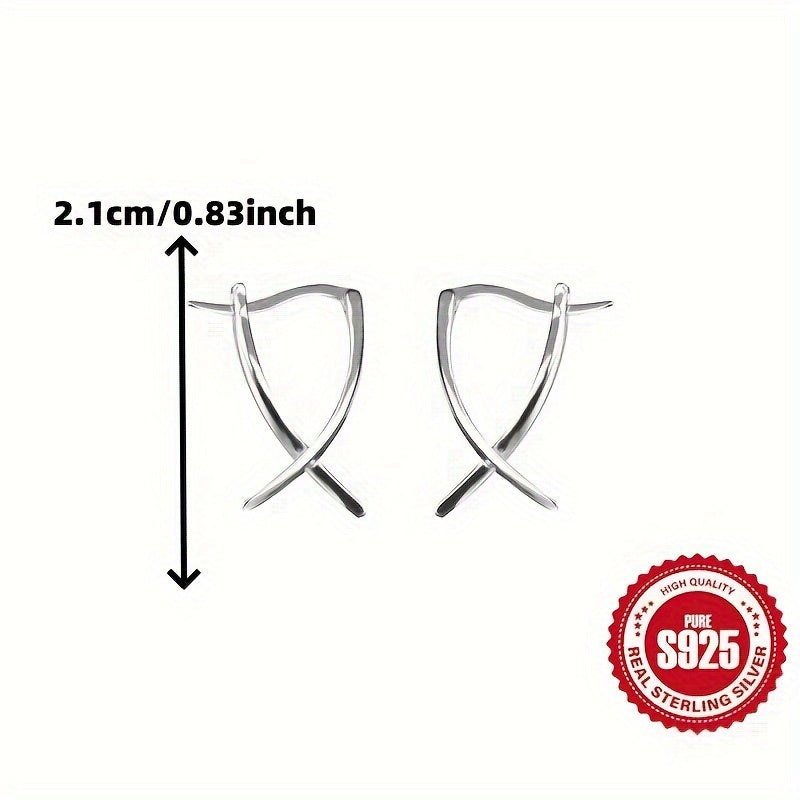 S925 Sterling Silver Cross-line Earrings, Elegant Design Perfect for Daily Wear or Gifting, Hypoallergenic Lightweight 2.59g