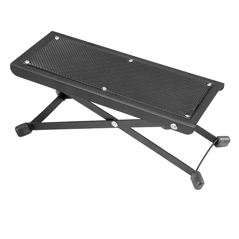 Guitar foot pedal and foot stool with 4 adjustable heights, durable metal construction, non-slip design. Ideal for musicians playing instruments or guitar at home or elsewhere.