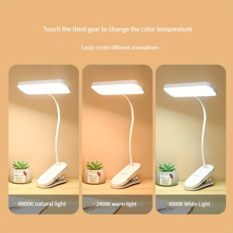 LED Desk Lamp with Dimmable Light, Adjustable Color Temperature, Bendable Neck, Touch Control, Clip-on Design, Dual Power USB/Battery, 800mAh Lithium - perfect for Bedroom, Home Office