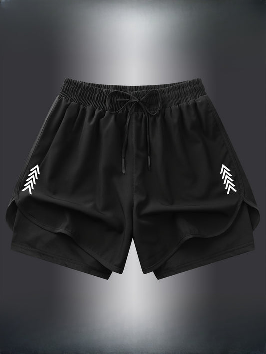 Men's Summer Quick-drying Running Shorts with Jacquard design, Breathable and Fake Two-piece for Outdoor Fitness.