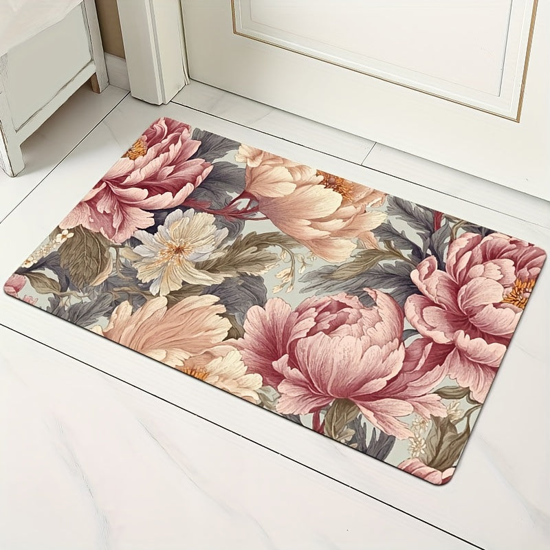 Elegant, plush floral area rug measuring 8mm in thickness. Ideal for use in the living room, bedroom, kitchen, and bathroom. Made of soft and machine washable polyester material, perfect for adding a touch of luxury to any space.