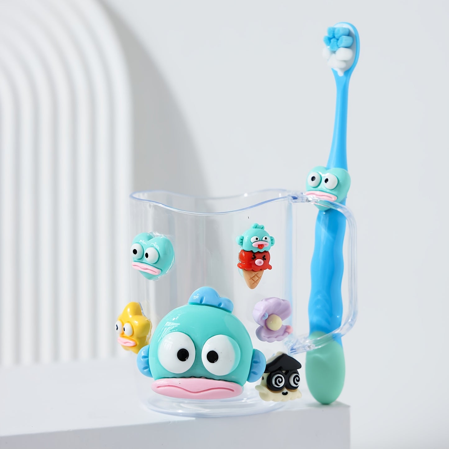 2pcs Sanrio Cute Cartoon Kuromi, Melody toothbrush holder set made of durable PP material for both men and women. Includes mouthwash cup and toothbrush.