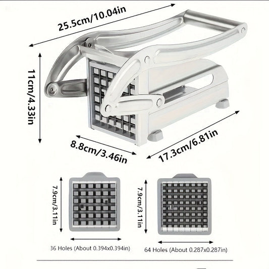 Best Choice for Holiday and Birthday Gifts: Stainless Steel French Fries Cutter with Non-Slip Grip, 1/2 Inch and 3/8 Inch Blades - Ideal for Home Kitchen or Outdoor Barbecue Cooking of Fruits, Potatoes, Radishes, Cucumbers, and Onions