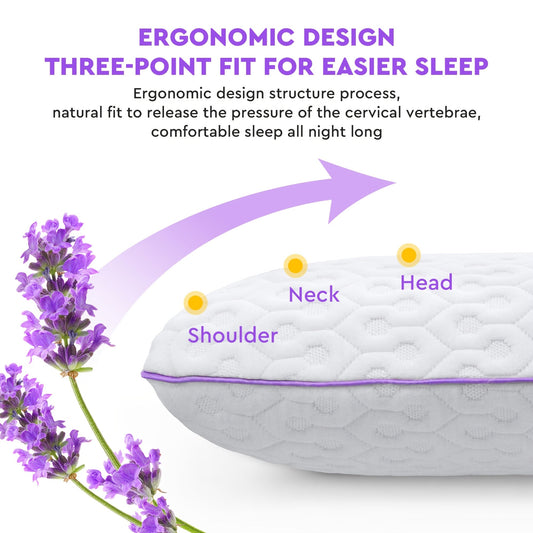 This Lavender Aromatherapy Memory Foam Pillow is perfect for back, stomach, and side sleepers. The cooling pillow is scented with lavender for a soothing sleep experience. The memory foam pillow core is infused with a relaxing lavender scent, making it