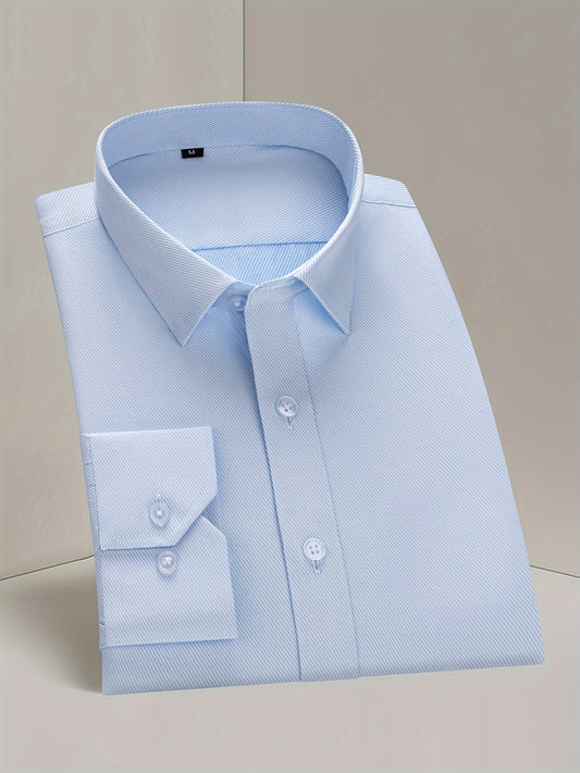 Men's classic long sleeve button up dress shirt in solid color, perfect for business and formal events.