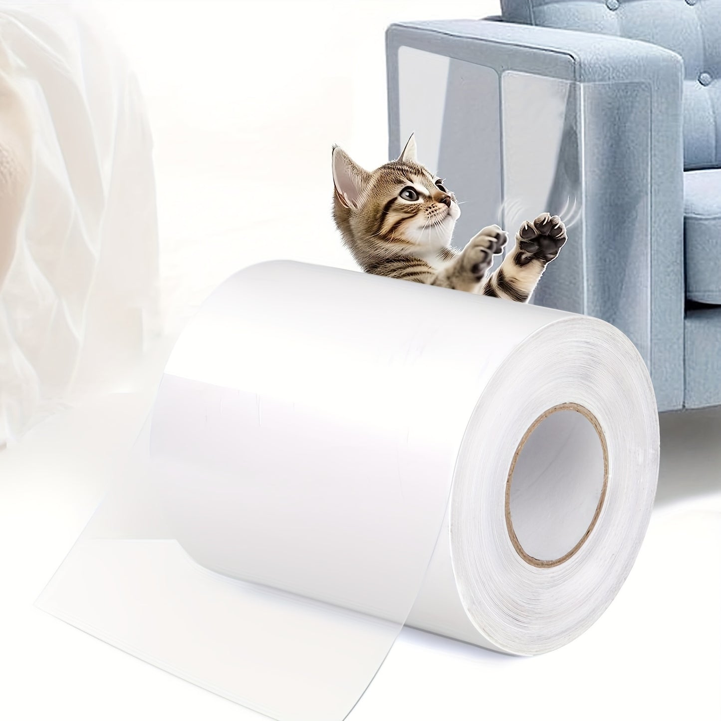 1 roll of clear self-adhesive cat scratch protector for furniture, couch, sofa, wall, and door protection.