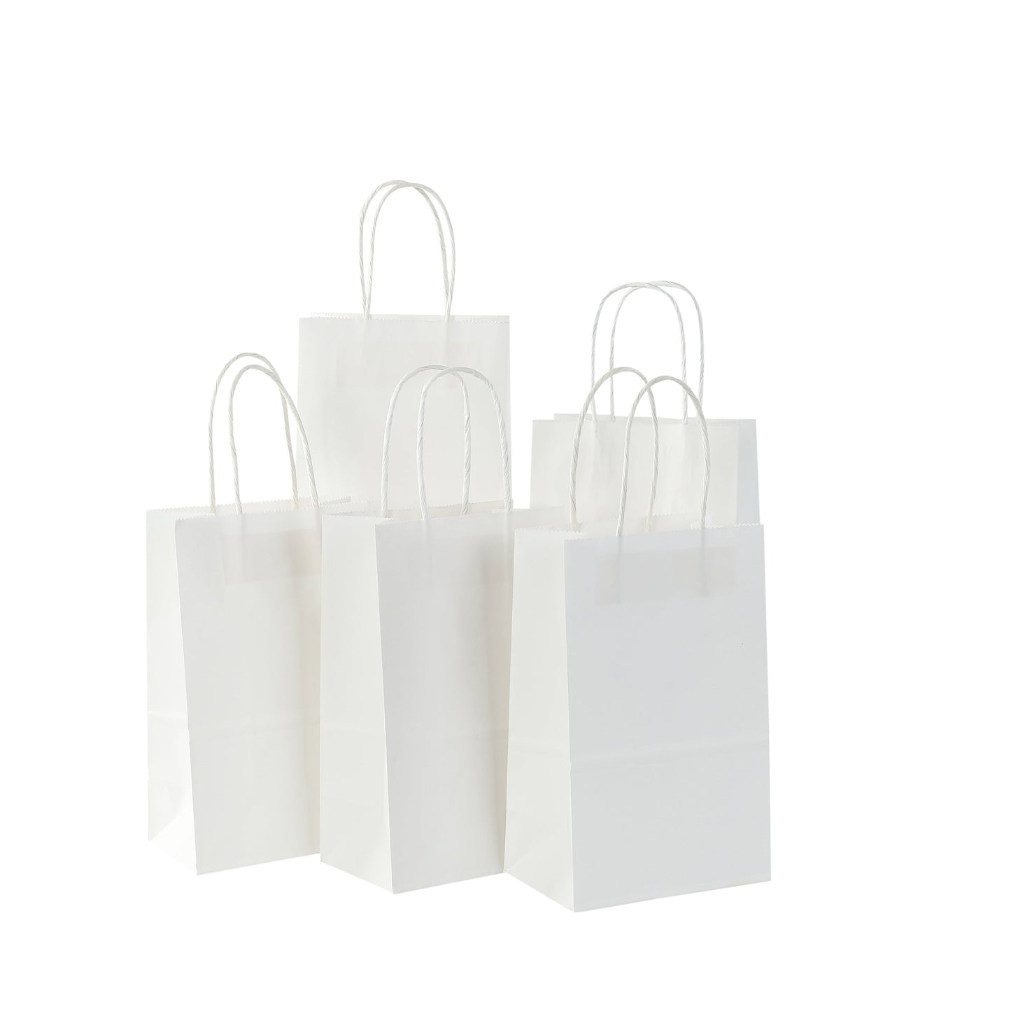 White Kraft Paper Tote Bags with Handles - Set of 100, Ideal for Food Take Out, Gift Wrapping, Kitchen Essentials, and Home Organization