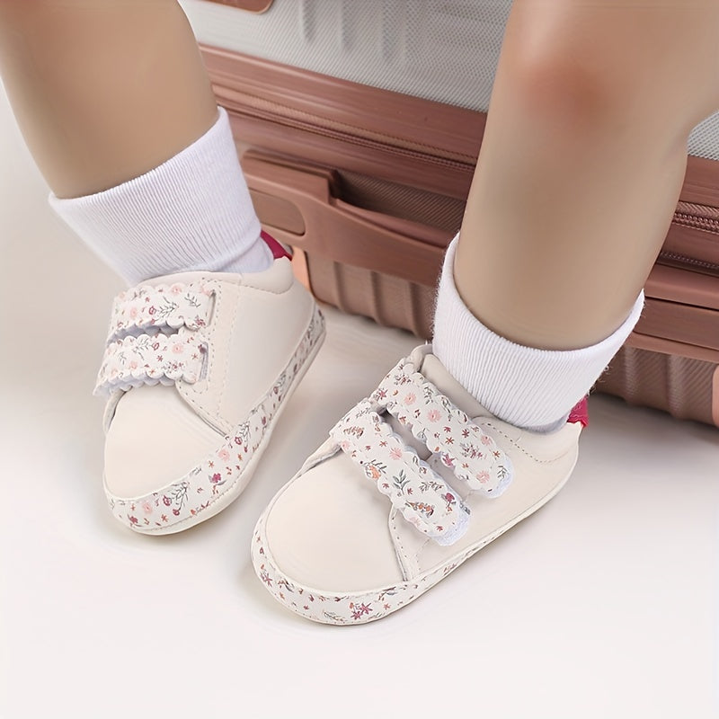 Cute floral print sneakers for baby girls - trendy slip-ons with adjustable hook & loop fastener!