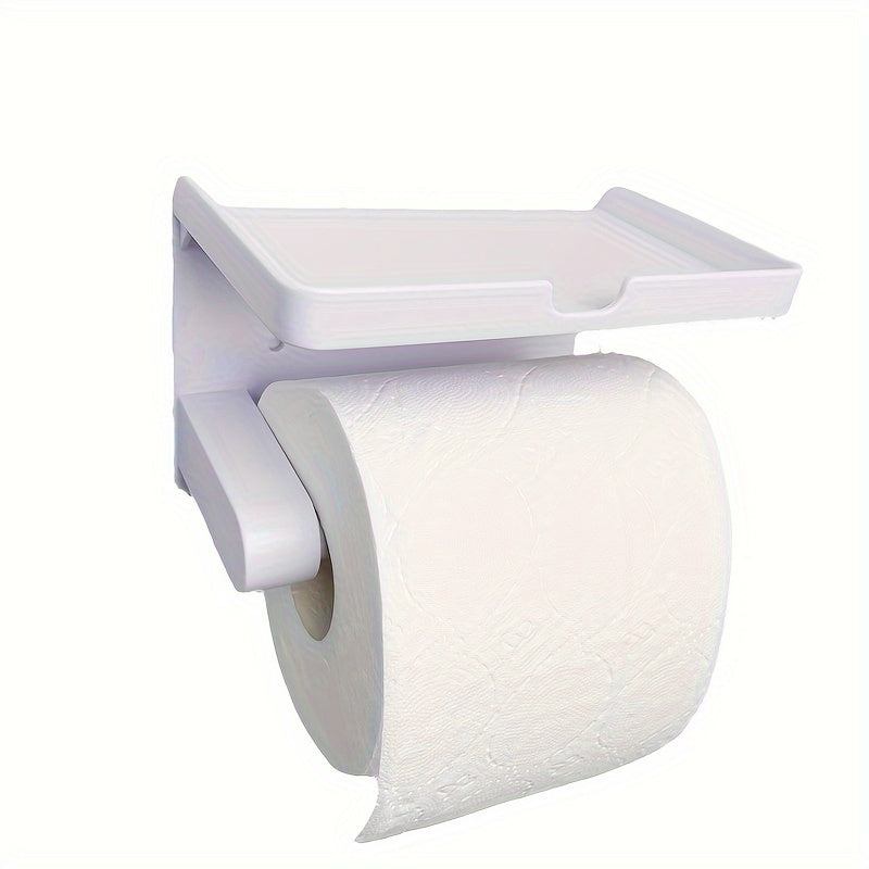 Simple to install self-adhesive toilet paper holder requires no drilling. Made of durable plastic, this dispenser helps organize your bathroom.