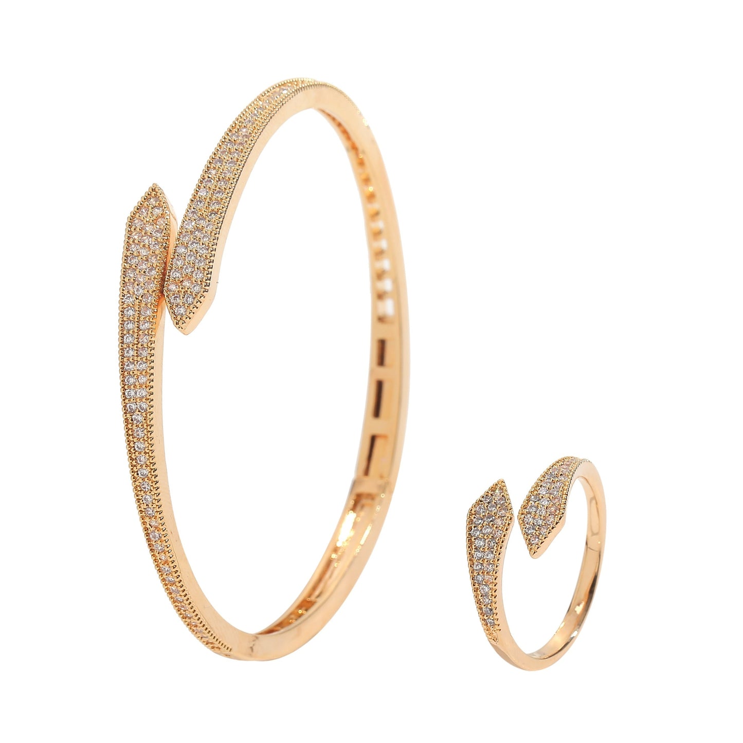 Stylish Zirconia Open Bangle and Ring Set designed for Women, Modern Fashion Accessories