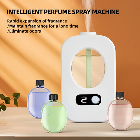 USB rechargeable perfume spray machine with aromatherapy diffuser, night light, and wall-mount or standalone options. Provides long-lasting fragrance and odor elimination for home and