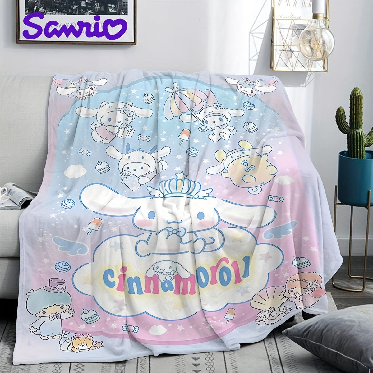 Stay cozy with this adorable Sanrio Big Eared Dog flannel blanket featuring a cartoon digital print. Designed for ultimate comfort, this cute blanket is perfect for adding a touch of comfort and style to any living space. Wrap yourself in warmth and