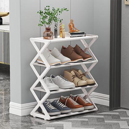 Upgrade your shoe storage with the 4-Tier Shoe Rack Organizer. Made from durable metal and plastic, this sturdy organizer is perfect for your closet, garage, hallway, or any room in the house. Stackable and capable of holding up to 12 pairs of shoes