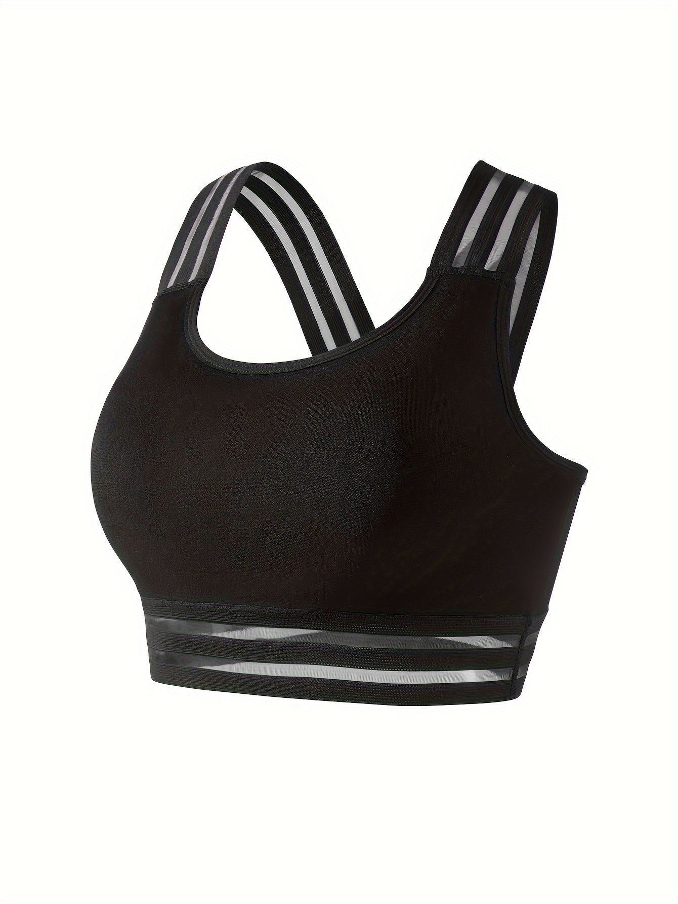 Breathable and comfortable sports bra features removable cups and cross strap design in a solid color knit fabric blend of polyamide and spandex. Ideal for adult women's yoga tank top.