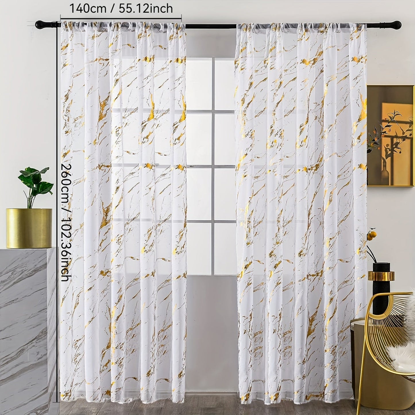 Elegant sheer curtains featuring a marble pattern print, perfect for enhancing the decor of living rooms, bedrooms, and office windows.