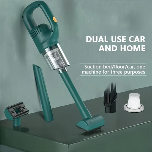 Cordless vacuum with high suction power for versatile cleaning in home, car, and office. Sleek design with USB charging and 1800mAh lithium battery.