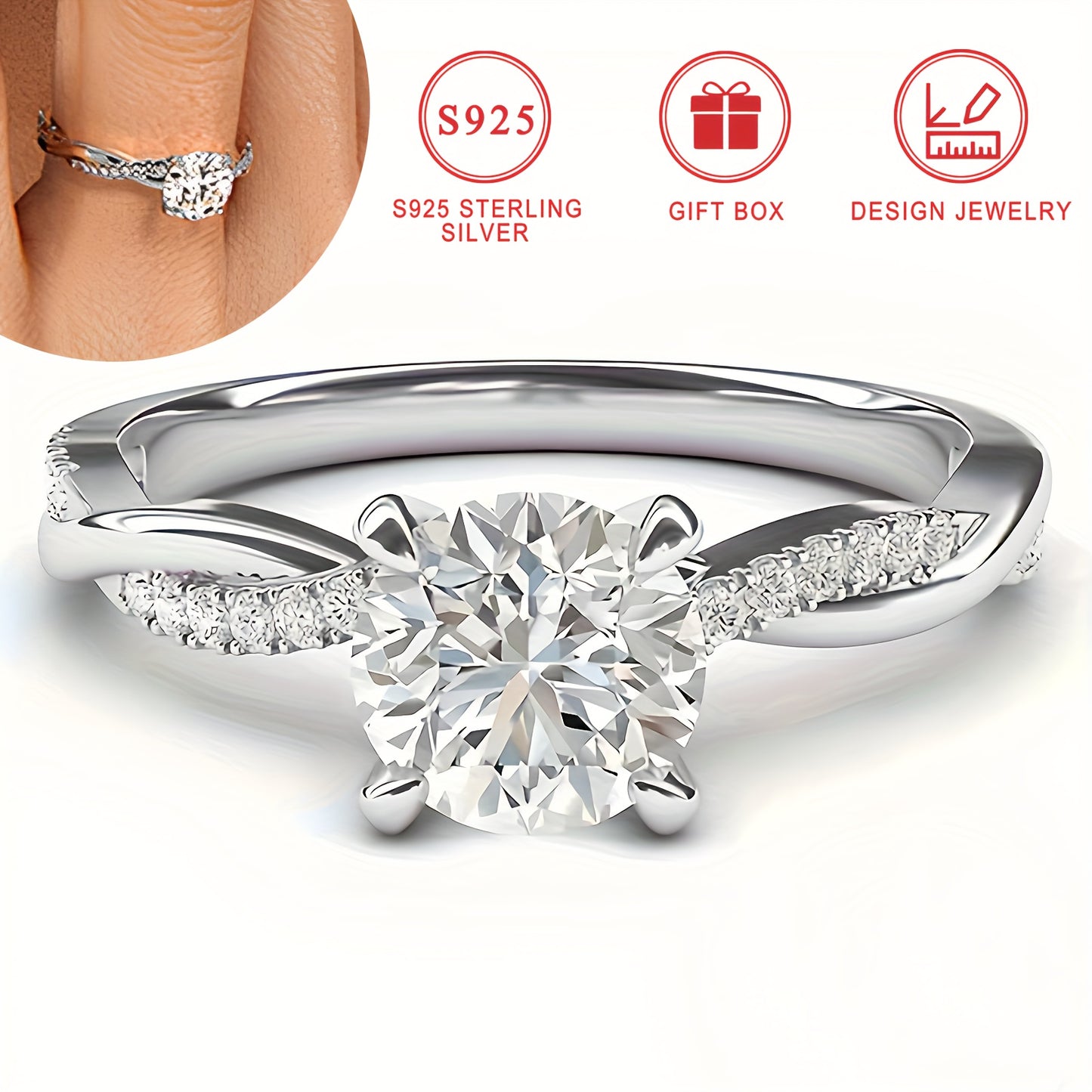 Elegant 925 Sterling Silver Ring for Women with Twisted Vine Design and Synthetic Cubic Zirconia, Perfect for Daily Wear, Ideal for Gift-Giving, Valentine's Day Gift Box Included.