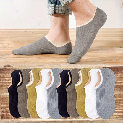 10 pairs of men's summer invisible socks with vertical pattern, ultra-thin and breathable, that stay in place.