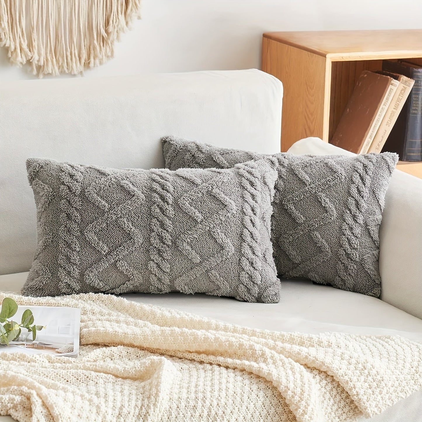 Soft plush geometric pattern throw pillow cover with a cozy and modern decorative cushion case featuring a zipper closure. Made of machine washable polyester in a blue and white herringbone design, perfect for use on the sofa or in the bedroom. Ideal for