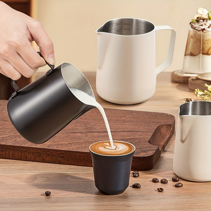 Stainless Steel Milk Frothing Pitcher - Available in 12oz or 20oz sizes | Great for creating Espresso, Cappuccino, & Latte Art | The perfect gift for coffee lovers | Suitable for home, office, or coffee bar use | Essential coffee accessory