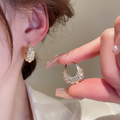 Stylish 14K Gold Plated Copper Hoop Earrings with Sparkling zirconia - Perfect for Daily and Special Occasions, Great Valentine's Day Gift for Women.