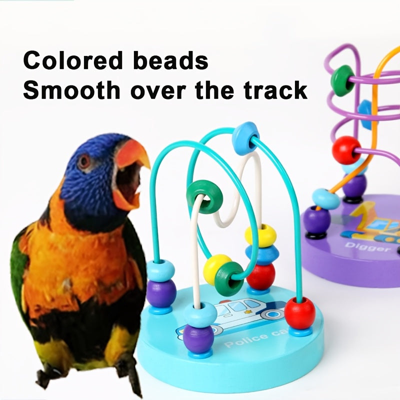 Durable wooden bead maze toy for parrots, parakeets, and lovebirds.