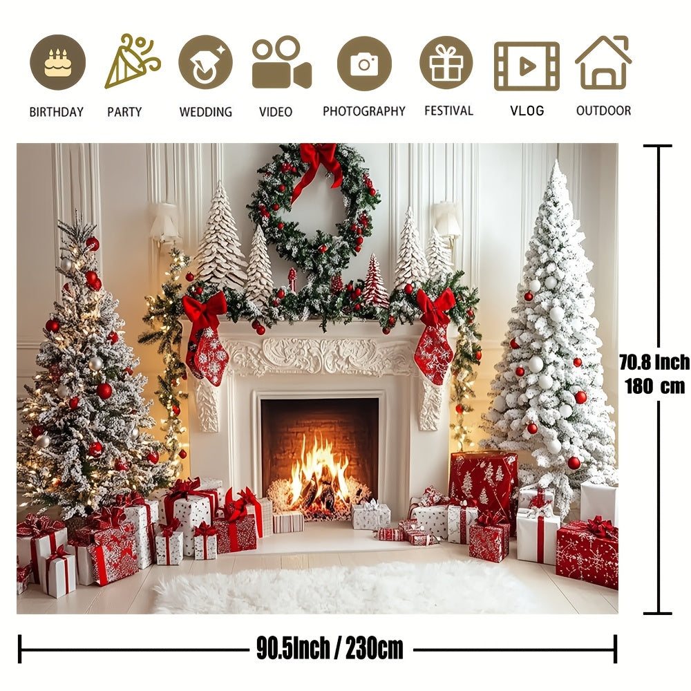 Glam up your Christmas fireplace with our 1-piece polyester backdrop, no need for electricity! Perfect for holiday and New Year's celebrations, winter festivities, and photo sessions.