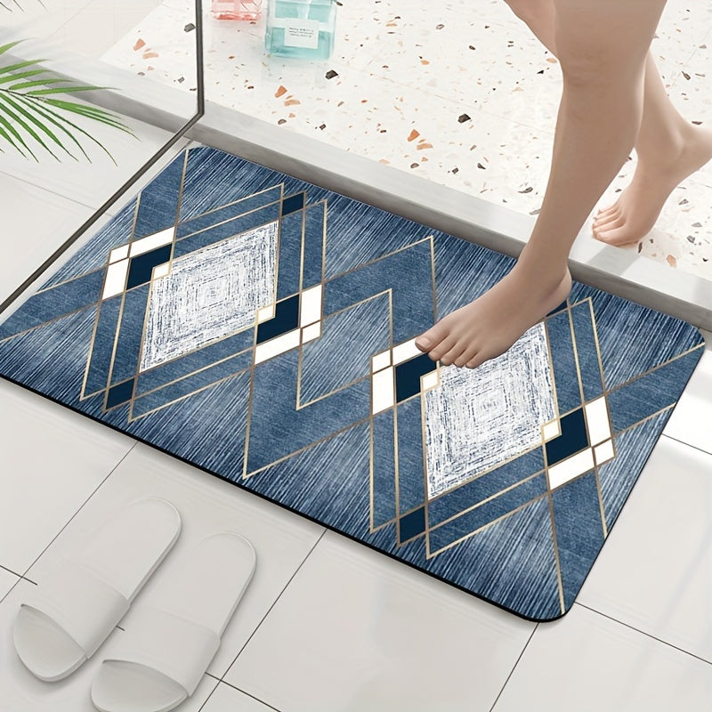 Thick and plush geometric memory foam bath mat - 10mm thickness, non-slip design, easy to clean machine washable shower rug. Perfect for a comfortable feel underfoot in your home bathroom, laundry room, or bedroom. Great as a gift for Christmas or