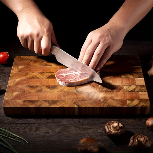 Stylish and compact acacia wood cutting board - Sturdy, substantial wood kitchen chopping block with effortless cleaning surface, resistant to mold and moisture - Ideal for holiday gatherings such as Christmas and Thanksgiving.