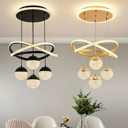 Modern LED Ceiling Light with 4 Acrylic Ball Pendants - Dimmable, Easy to Install for Various Decor Settings