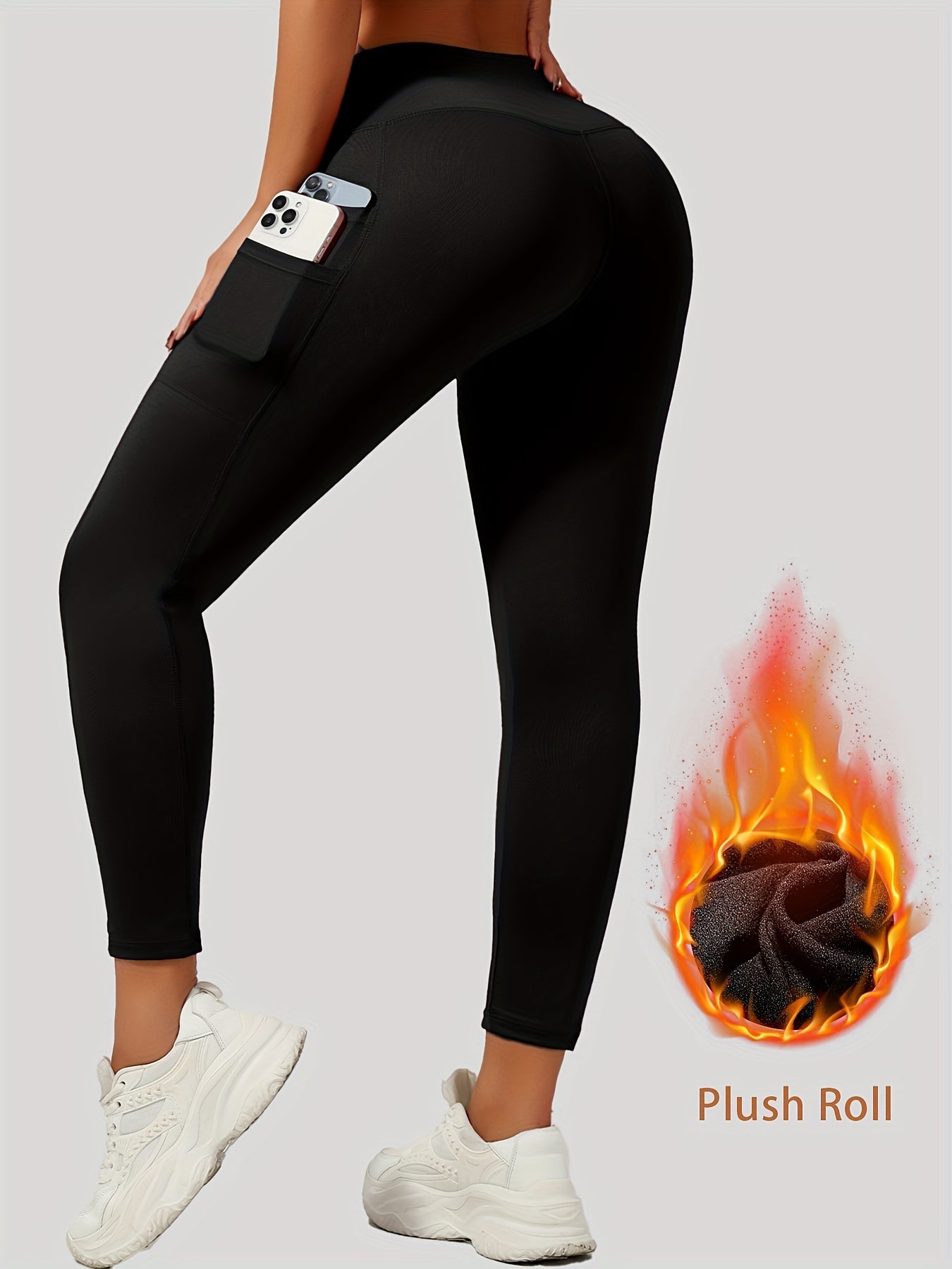 Stretchy mid-rise leggings with 4 pockets, butt-lifting seamless design, ideal for women's activewear.