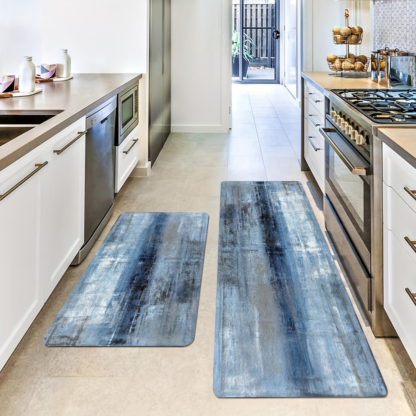 Denim Blue Tie-Dye Kitchen Mat - 100% Polyester, Hand Wash Only - Stylish and Durable Floor Mat for Modern Kitchens and Kitchen Rugs - 1 Piece