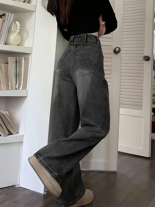 Women's Wide Leg Jeans in Black and Gray Korean Design