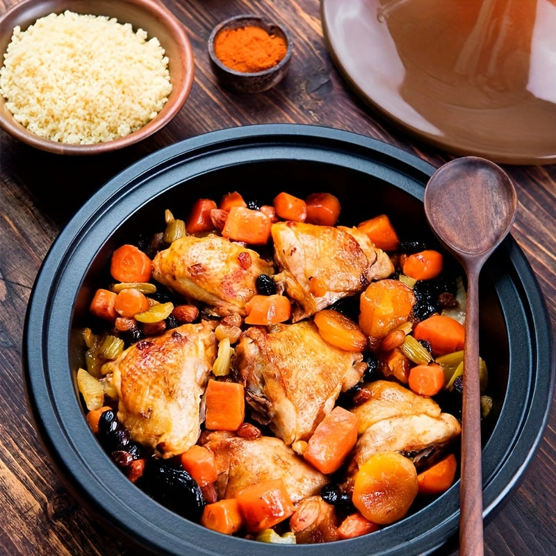 Traditional Moroccan Tajine Pot with Ceramic Lid and Enameled Cast Iron Base, Suitable for Gas Stovetops, Perfect for Cooking Delicious Meals