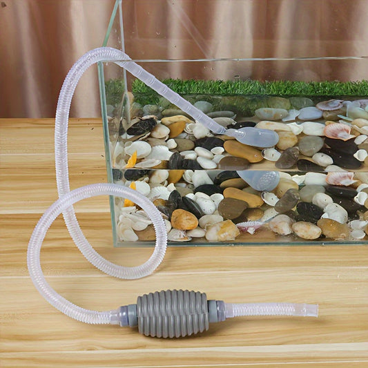 Aquarium cleaner pump with outlet valve for fish tanks, easy-to-use, manual water changer & gravel/sand cleaning tool, available in gray+white colors, 150cm/170cm length.