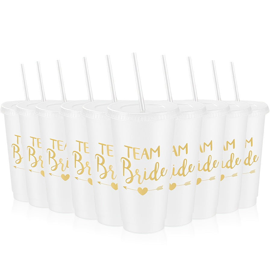 10 24oz Bachelorette Party Tumblers with Lids and Straws, perfect for bridesmaids and bridal party gifts at weddings.