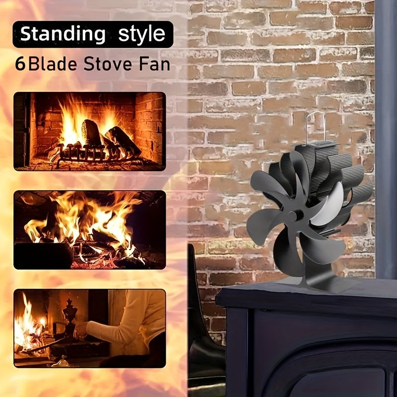 Aluminum Wood Stove Fan with 6 Blades, Large Fireplace Fan for Home Use - Silently Powered by Heat, Polished Finish