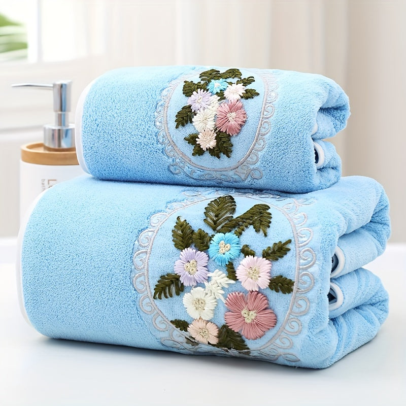 Self-gauze Flower Bath Towel + Towel,2pcs set includes Flower 1pc Bath Towel and 1pc Bath Towel, Thickened Soft Striped Bath Towel. Absorbent and quick-drying, suitable for swimming and