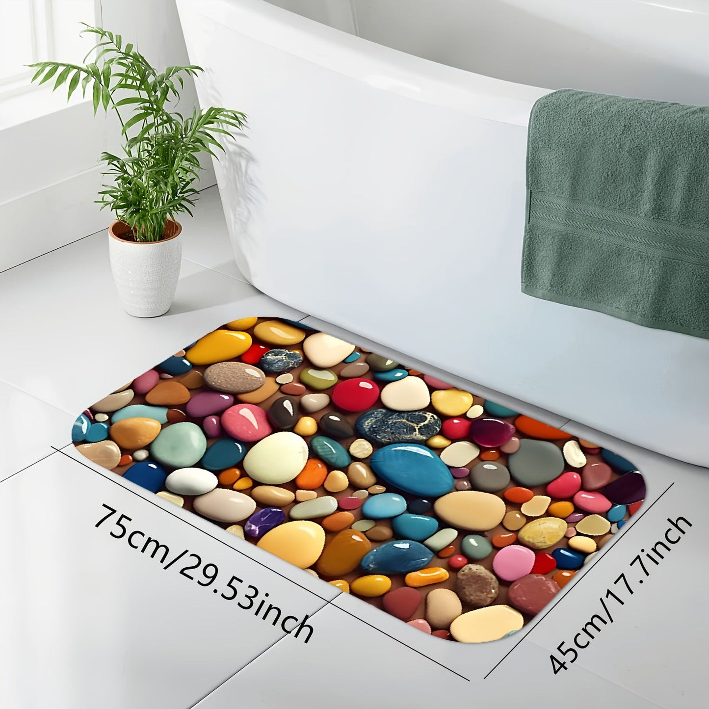 Vibrant Pebble Design Ultra Absorbent Sponge Mat for Bathroom, Kitchen, Bedroom - Non-Skid, Washable Home Decor Rug, Bath Mat