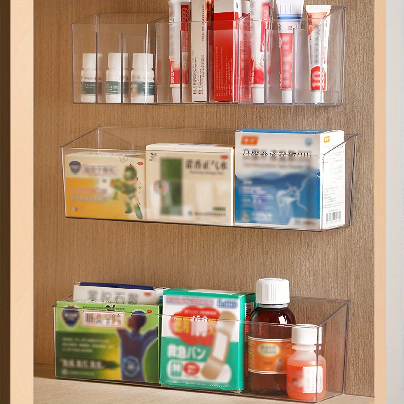 Acrylic Wall-Mounted Storage Organizer with Transparent Plastic Medicine and Cosmetic Sorting Box and Multi-Functional Mirror Cabinet for Home Organization