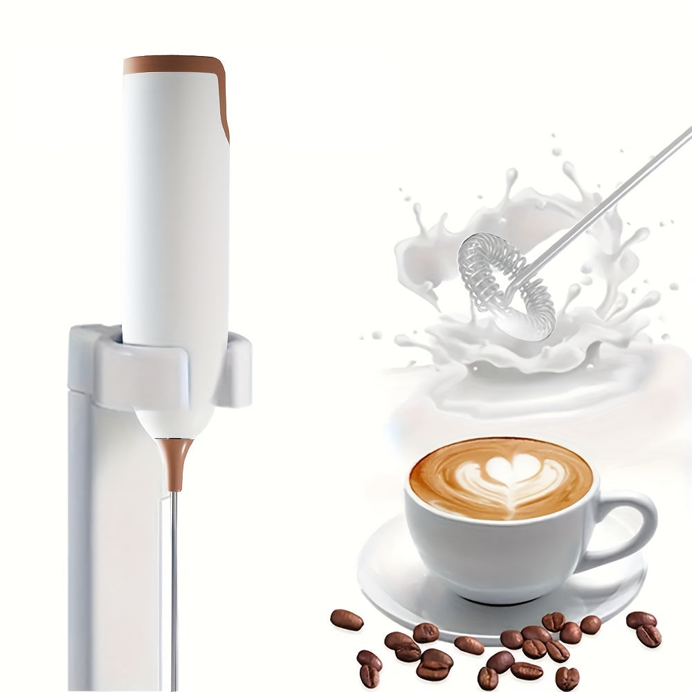 Compact and high-powered electric milk frother for on-the-go use. Operated by batteries, this stainless steel beverage mixer is perfect for creating frothy drinks such as coffee. (AA Batteries not included)