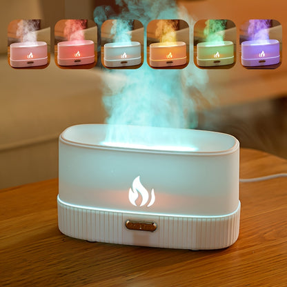 USB-powered flame aroma diffuser with soundwave technology, LED lighting, cool mist humidifier for essential oils, ideal for freshening air in home and office, aromatherapy diffuser.