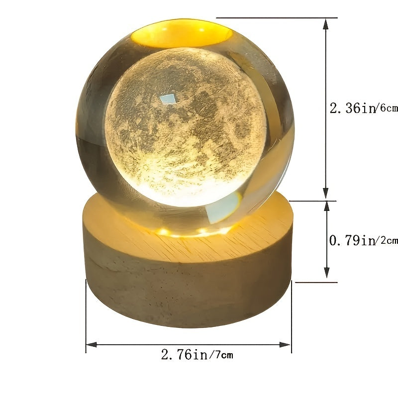 3D Crystal Ball Night Light with Yellow Warm Light and Galaxy & Planet Pattern - Ideal Birthday Gift