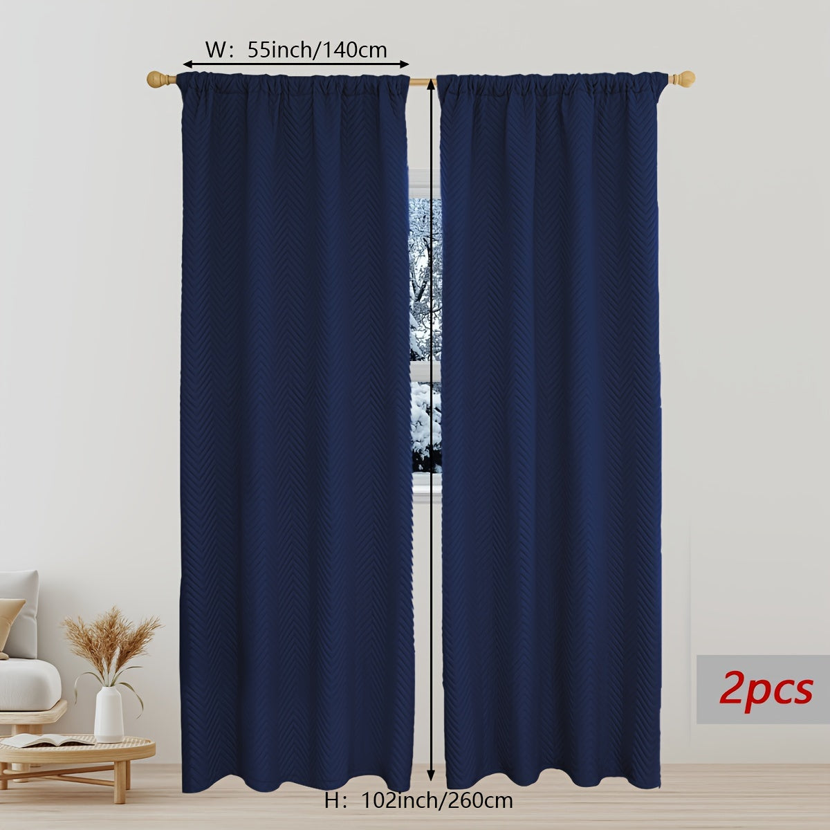 Stay warm and cozy this winter with our 2-piece set of thick curtains. These soundproof and windproof blackout drapes feature a stylish geometric twill weave and are made from 100% polyester. They are designed with a rod pocket and can also be hung using