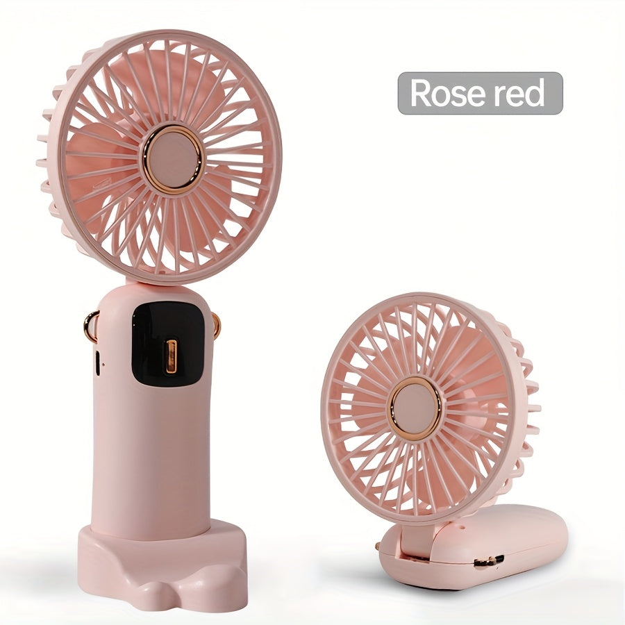 TENGQU Portable Handheld Fan - Mini Neck Fan with Phone Stand, USB Rechargeable, 1200mAh Battery, 3-Speed Control, LED Display, ABS Material - Ideal for Home, Office, Outdoor, Travel - Great Gift!