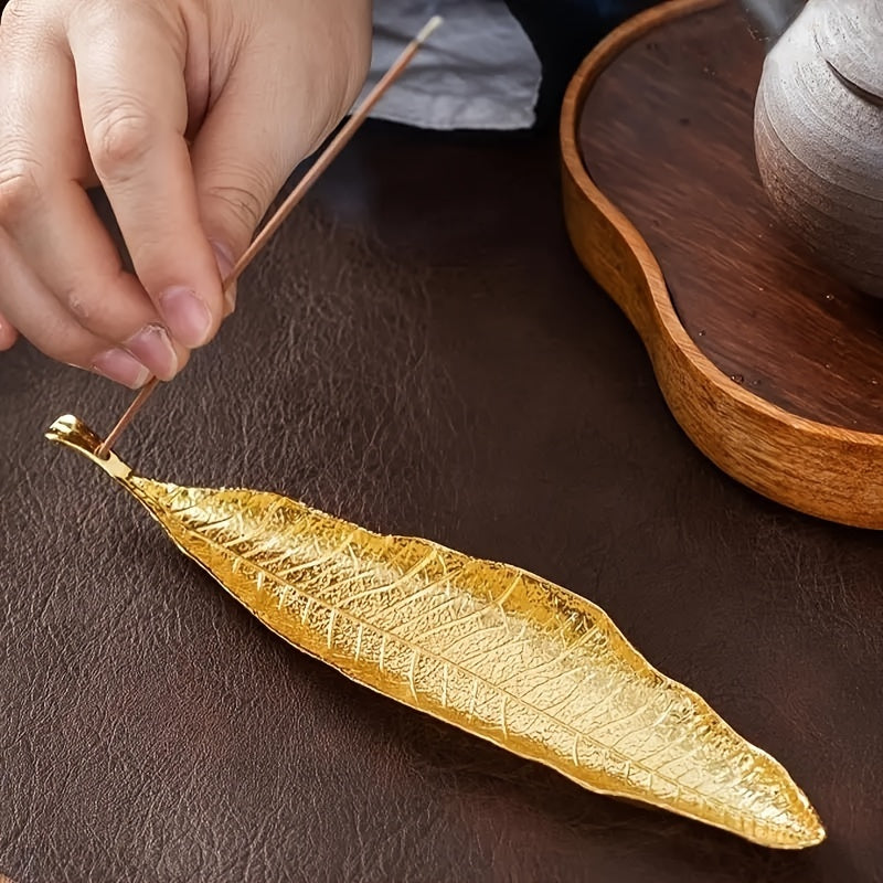 Bodhi Leaf Metal Incense Holder: Elegant unscented stick burner for home fragrance and decor.