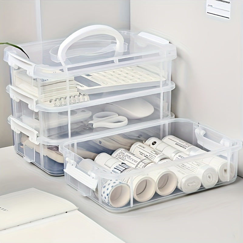 4 stackable PP storage bins with handles for home, office, and school supplies.