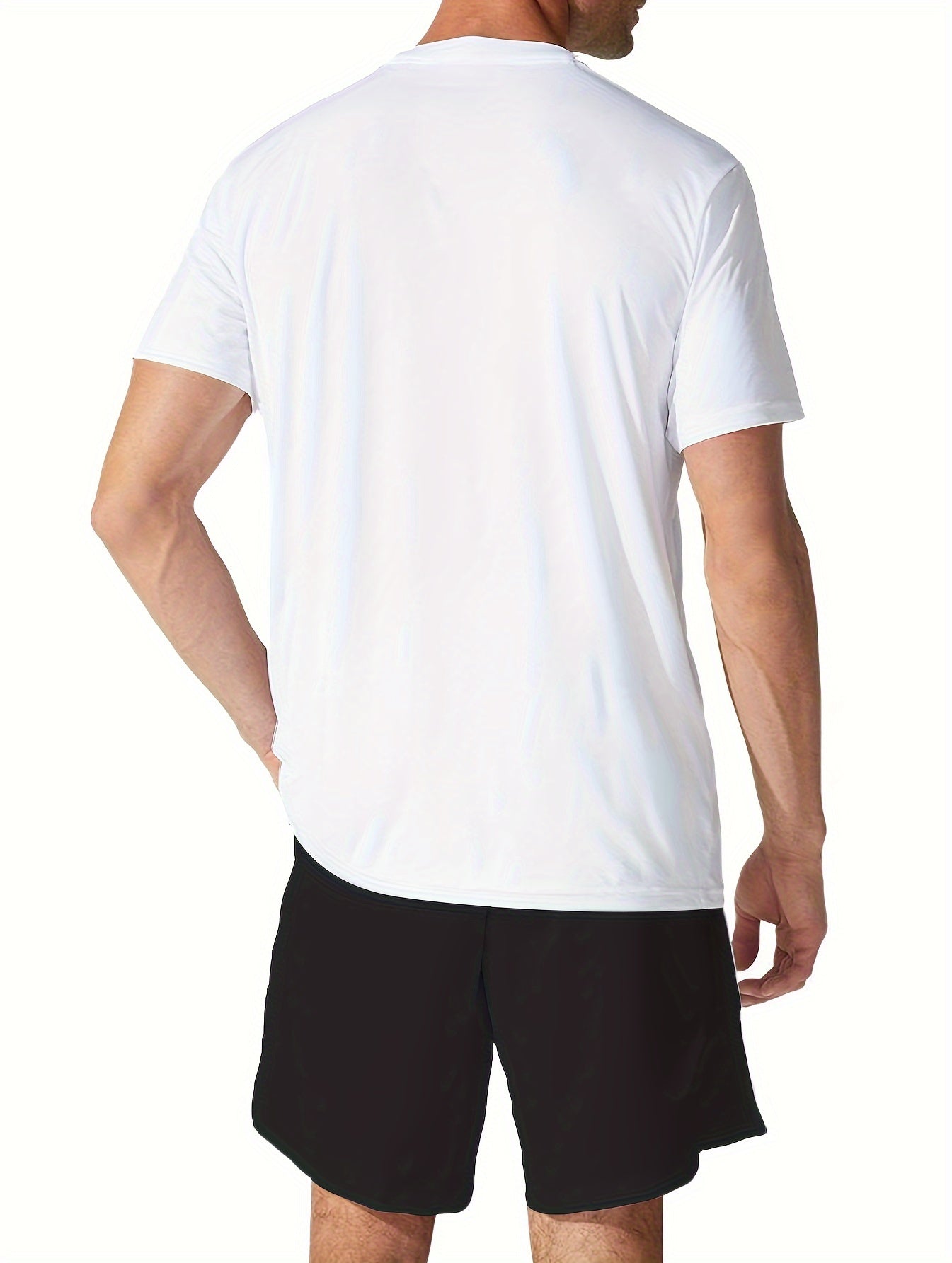 Men's plus size casual sports set, made from polyester knit fabric with slight stretch. Includes a crew neck t-shirt with cartoon print and pocket detail, paired with shorts featuring a