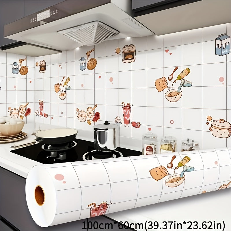 1 Roll of Kitchen Oil-Proof Sticker Roll, Waterproof Self-Adhesive Wall Decal, 60cm x 100cm, Made of Plastic Material, Designed as a Splatter Guard for Cooking Area, Easy to Clean and Durable