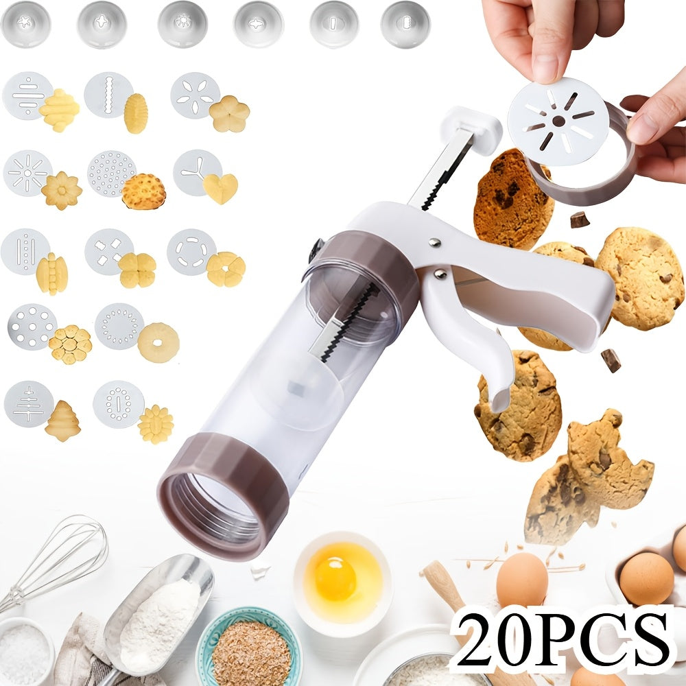 Set of 20 Cake Decorating Guns with Stainless Steel Tips - Multi-functional Baking Utensil for Cookies, Biscuits, and Pastries